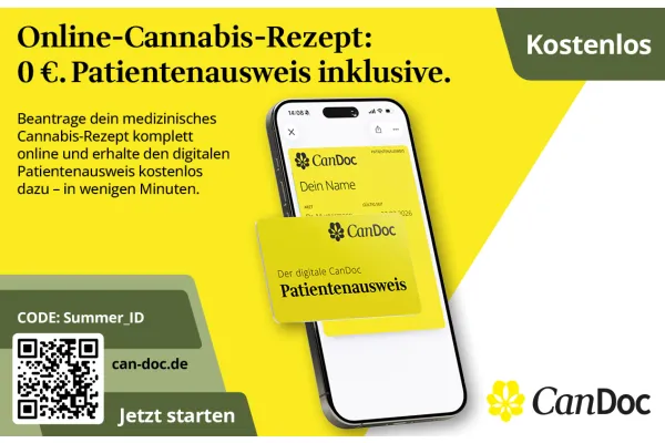 Online-Cannabis-Rezept: 0 €. Patientenausweis inklusive.