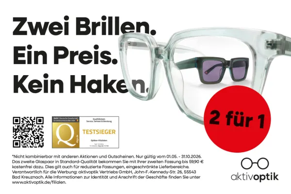 Zwei Brillen. Ein Preis. Kein Haken.