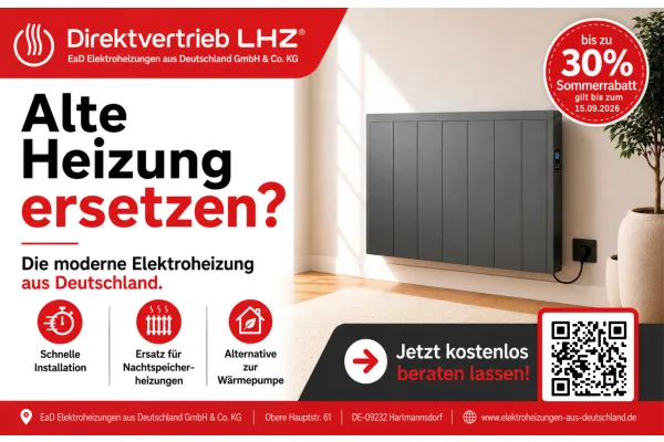 bis zu 30% Sommerrabatt | Alte Heizung ersetzen? Die moderne Elektroheizung aus Deutschland. Jetzt kostenlos beraten lassen!