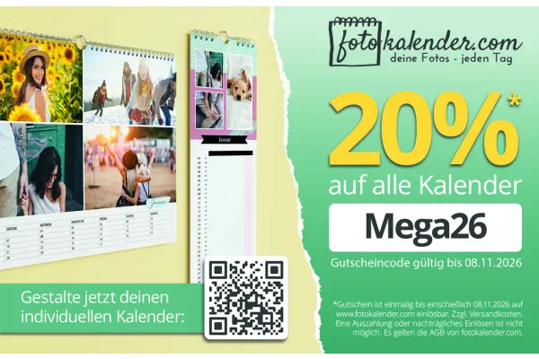 20%* auf alle Kalender mit dem Gutscheincode: Mega26 | Gestalte jetzt deinen Kalender!
