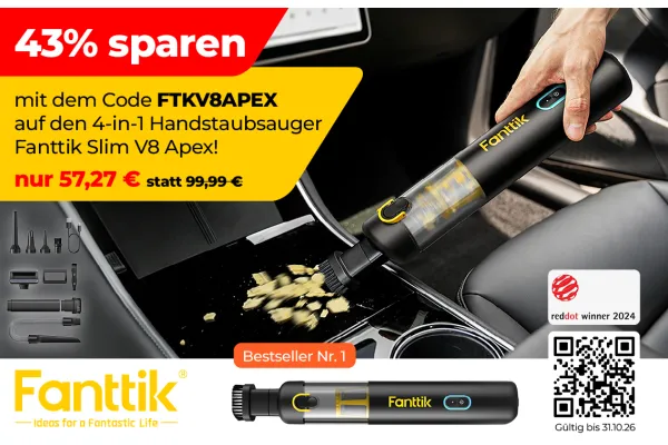 43% sparen auf den 4-in-1 Handstaubsauger Fanttik Slim V8 Apex!