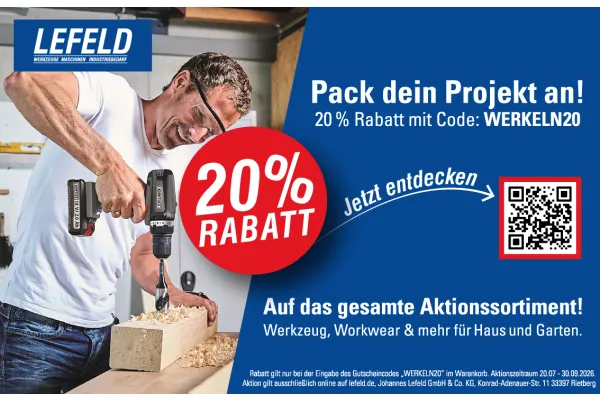 Pack dein Projekt an! 20 % Rabatt mit Code: WERKELN20
