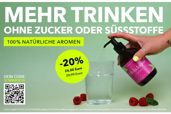 20 % Rabatt auf alle Flavours im Pumpspender – Sommer genießen mit natürlichem Geschmack für dein Wasser!