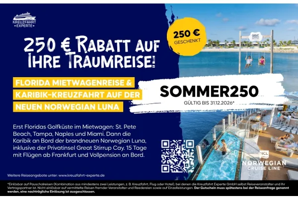 250 € KABATT AUF İHRE TRAUMREISE! FLORIDA MIETWAGENREISE &amp; KARIBIK-KREUZFAHRT AUF DER NEUEN NORWEGIAN LUNA|