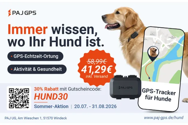 30% Rabatt | Immer wissen, wo Ihr Hund ist mit dem PAJ GPS-Tracker für Hunde!