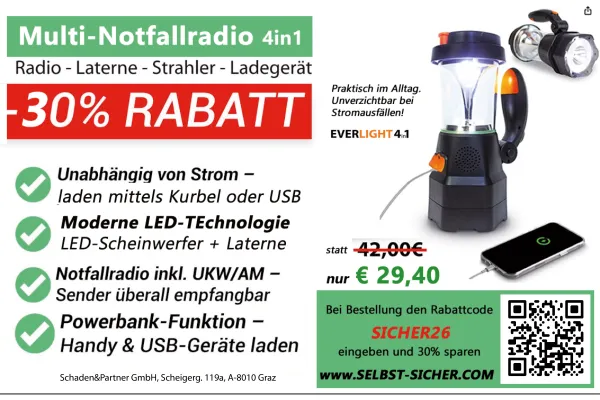 Multi-Notfallradio 4in1 Radio - Laterne - Strahler - Ladegerät 30% RABATT