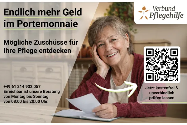 Endlich mehr Geld im Portemonnaie | Mögliche Zuschüsse für Ihre Pflege entdecken | Jetzt kostenfrei &amp; unverbindlich prüfen lassen