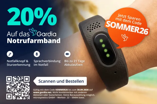 20% Rabatt auf das Gardia Notrufarmband mit Couponcode SOMMER 26| Jetzt bestellen und sparen!
