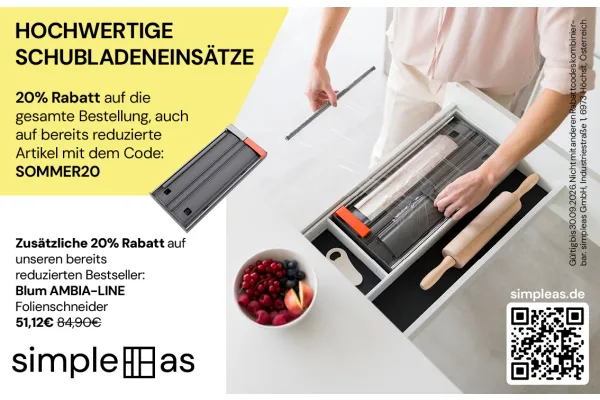 Zusätzliche 20% Rabatt auf unseren bereits reduzierten Bestseller:  Blum AMBIA-LINE Folienschneider