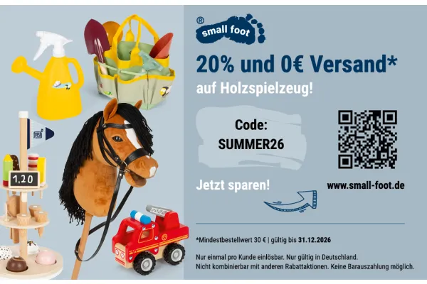20% und 0€ Versand* auf Holzspielzeug! Jetzt sparen!
